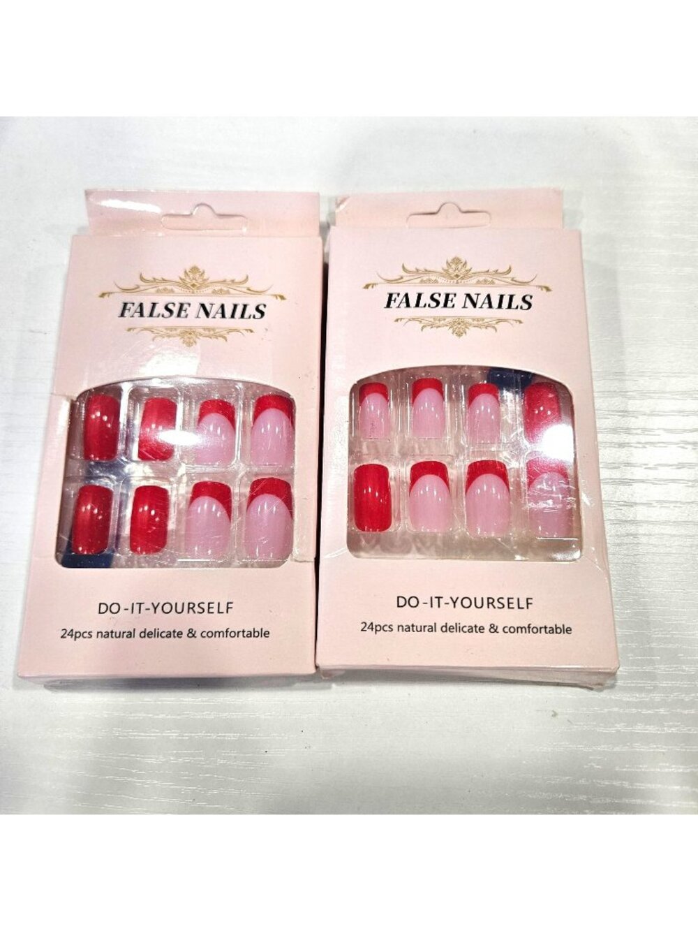 Nails 24pcs Red & Pink French Tip Do-It-Yourself Natural Delicate 2 boxes